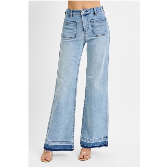 Risen Los Angeles Denim - Risen Light Wash Pockets High Waisted Wide Leg Denim Jeans